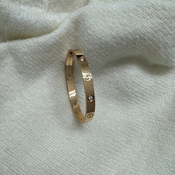 CARTIER 18K pink gold 4 Diamond LOVE BRACELET Size 16 - Picture 13 of 16